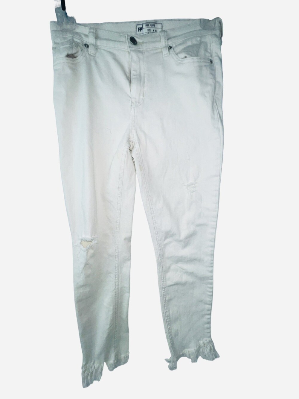 Free People Womens Jeans Size 26 Chalk White Distressed Crop Button Pants